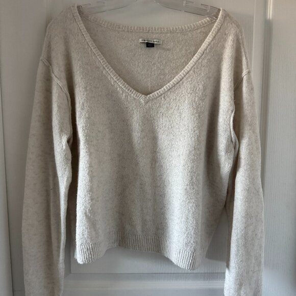 American Eagle White deep v-neck coziest sweater - Picture 1 of 4
